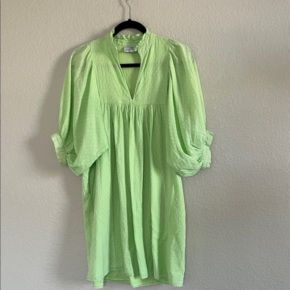 Never A Wallflower High Neck Mini Dress in Mint Green Swiss Dot. Size S - Picture 3 of 11